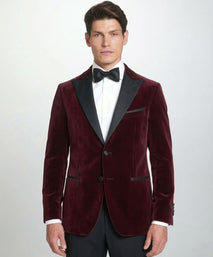 Burgunderrotes Abend-Sakko aus Samt in Tailored Fit mit steigendem Revers