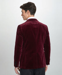 Burgunderrotes Abend-Sakko aus Samt in Tailored Fit mit steigendem Revers