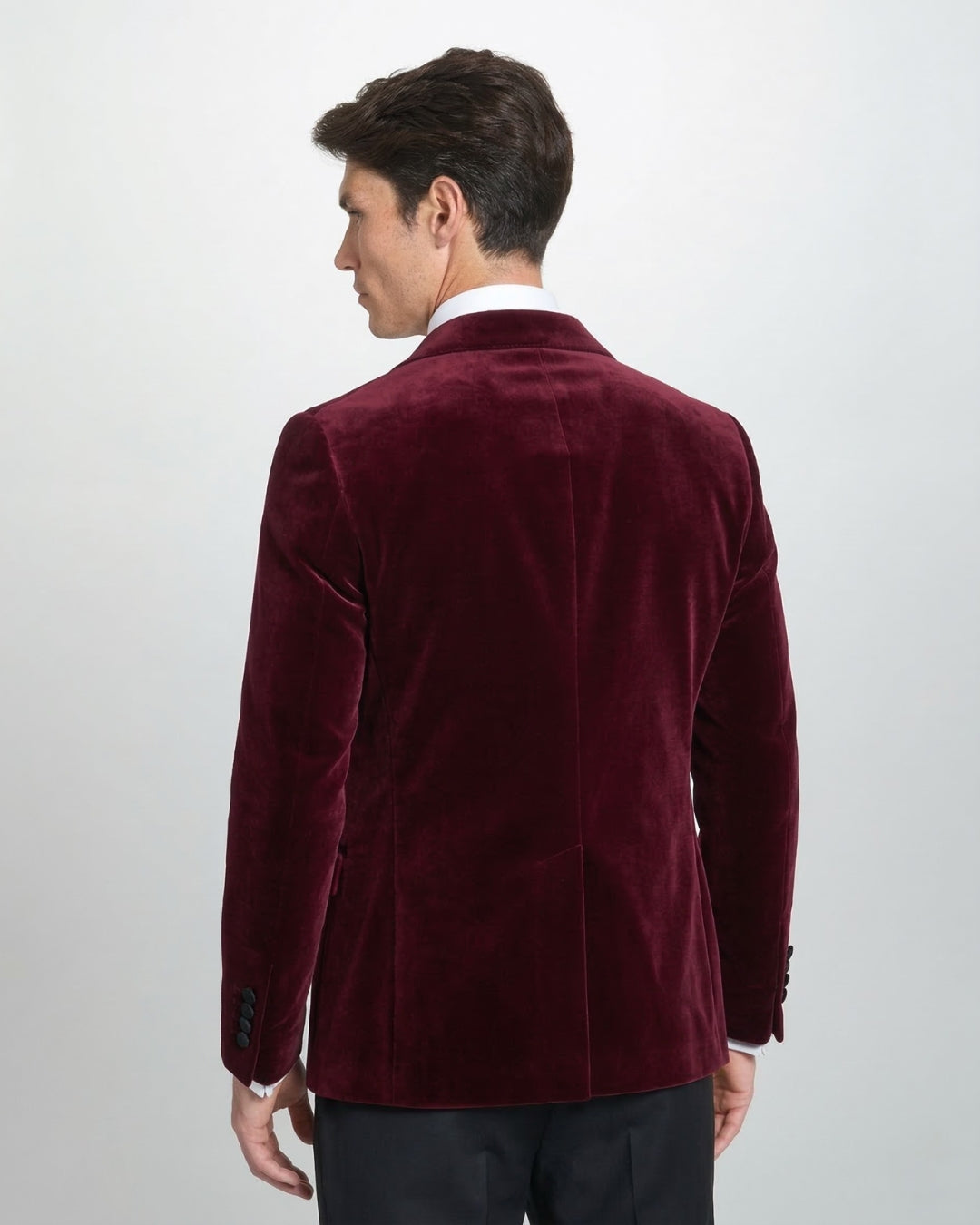 Burgunderrotes Abend-Sakko aus Samt in Tailored Fit mit steigendem Revers