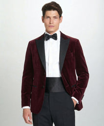 Burgunderrotes Abend-Sakko aus Samt in Tailored Fit mit steigendem Revers