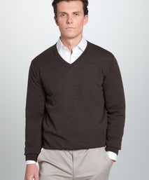 Chocolate Merino Wool V-Neck Sweater