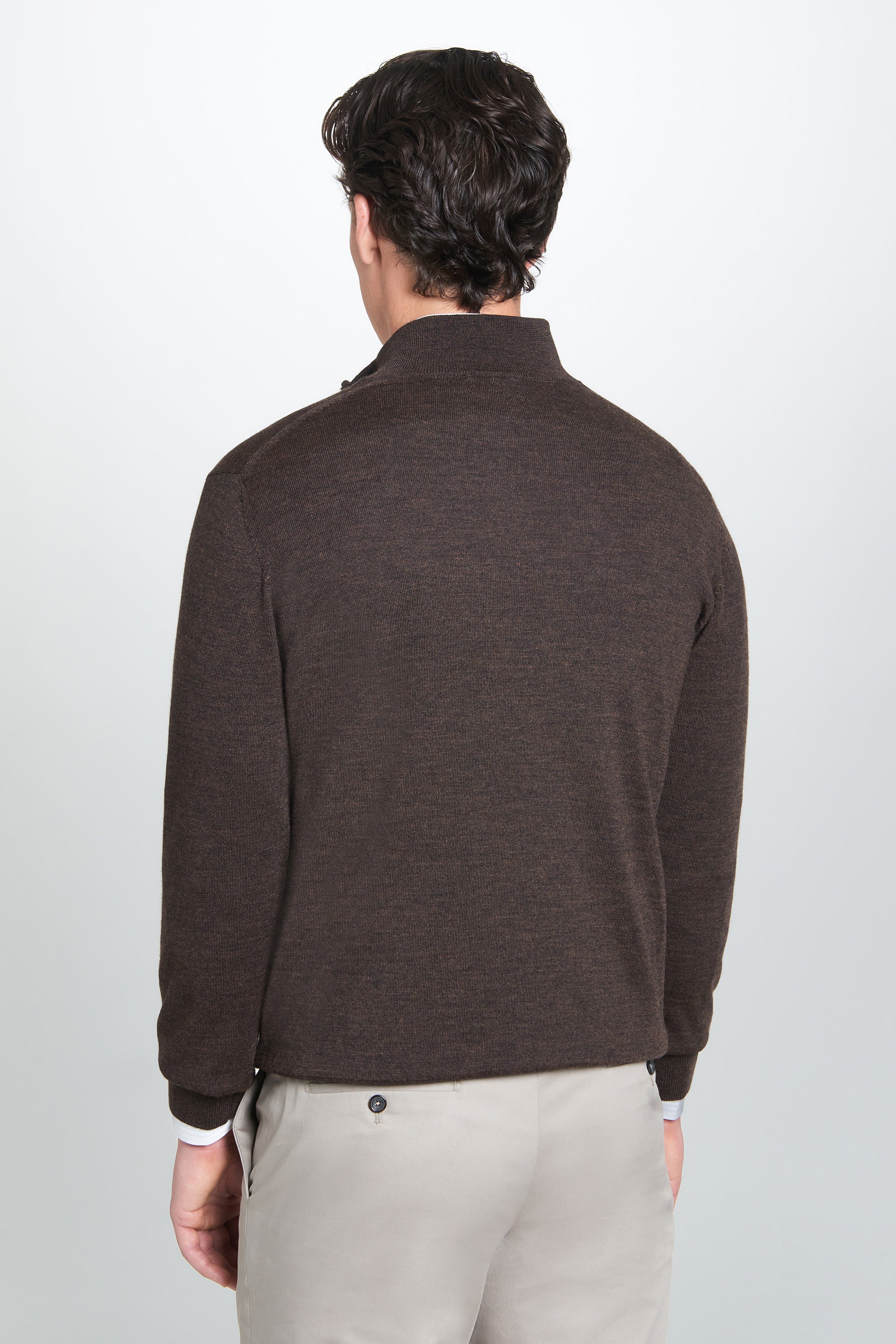 Chocolate Merino Wool Zip Neck Sweater