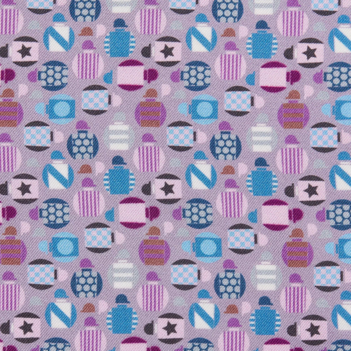 Purple & Multicolour Small Jockey All Over Printed Silk Pocket Square