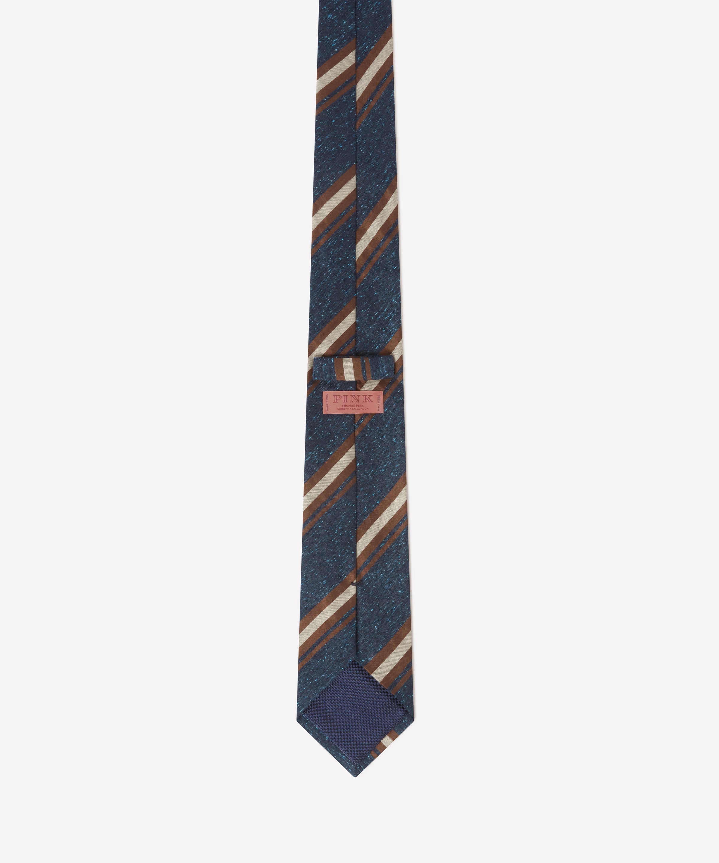 Blue & Neutral Slub Contrast Stripe Silk Tie