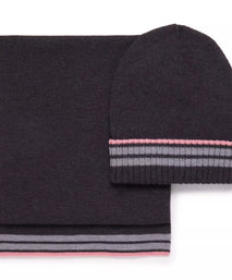 Graues Set aus Strickmütze & Schal aus Merinowolle