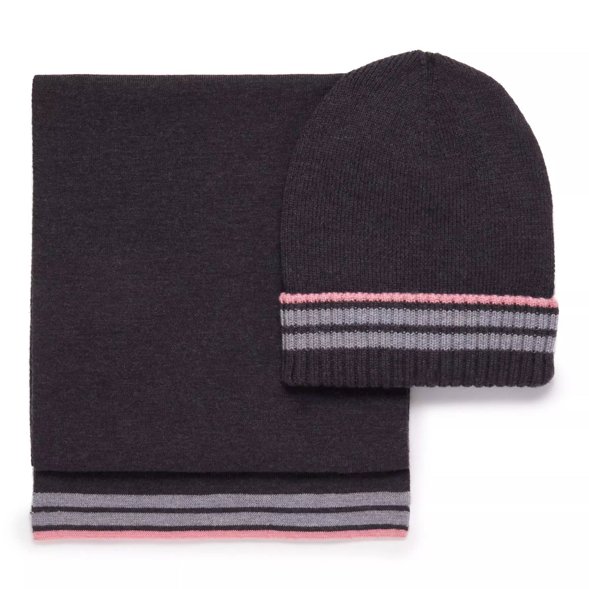 Graues Set aus Strickmütze & Schal aus Merinowolle