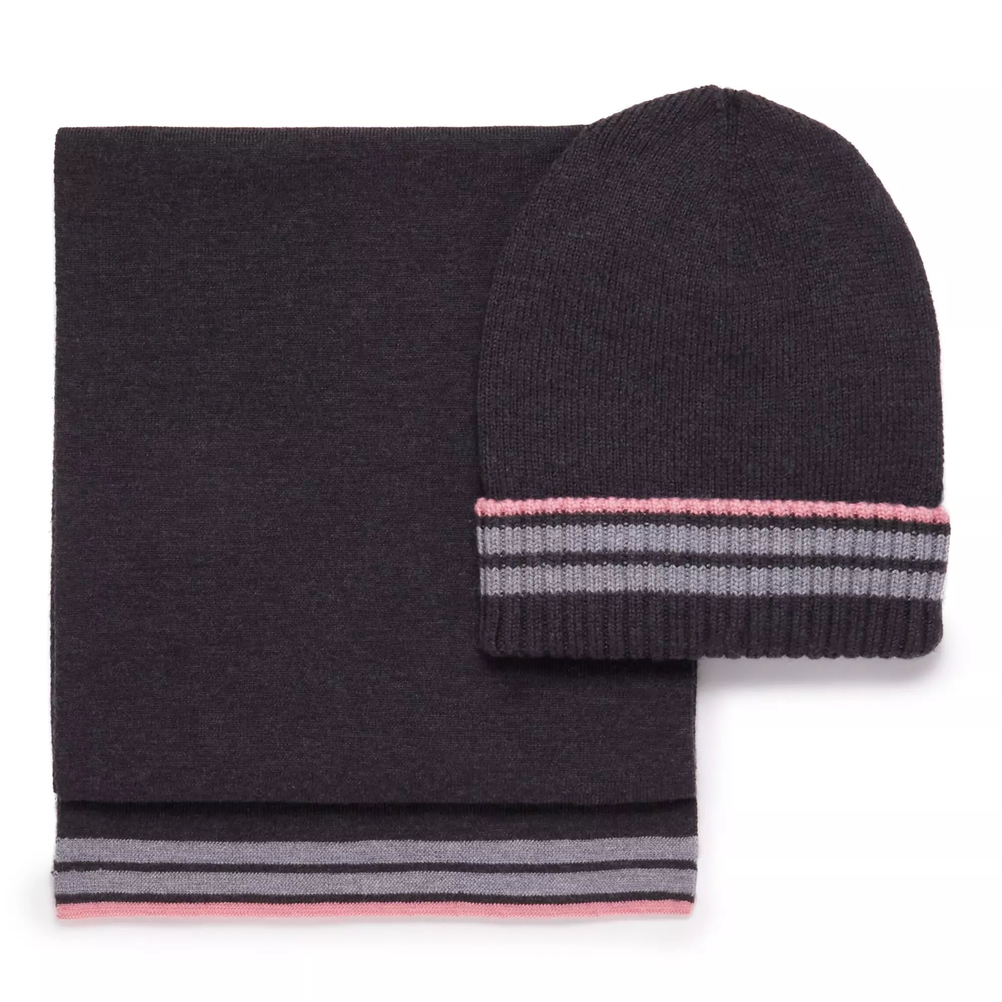 Graues Set aus Strickmütze & Schal aus Merinowolle