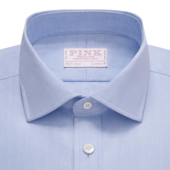 Pale Blue Classic Fit Twill Herringbone Formal Shirt