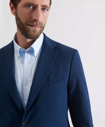 Blue & Navy Tailored Fit Stripe Seersucker Jacket