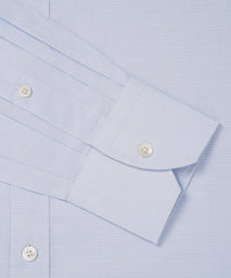Pale Blue & White Slim Fit Small POW Check Formal Shirt