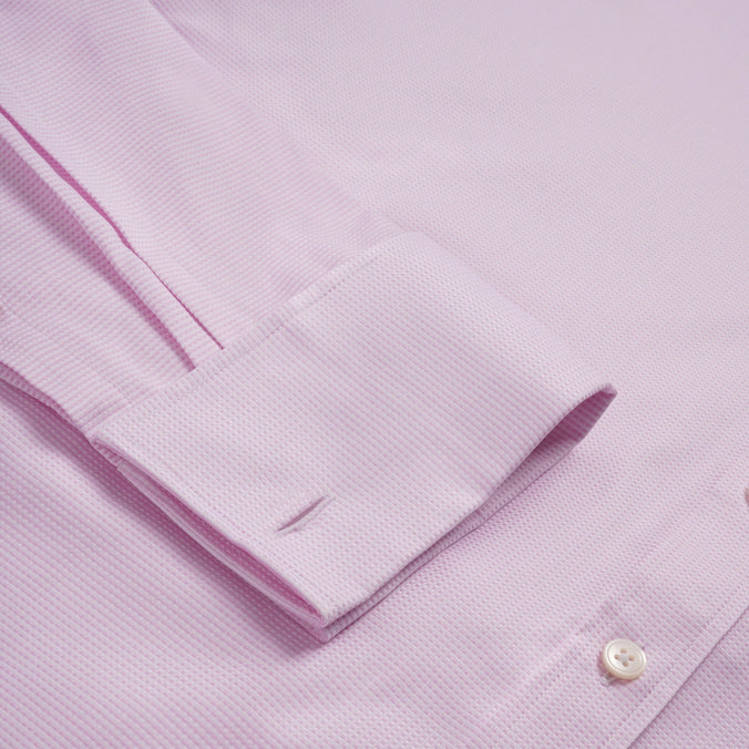 Pale Pink & White Tailored Fit Double Cuff Jacquard Micro Check Formal Shirt