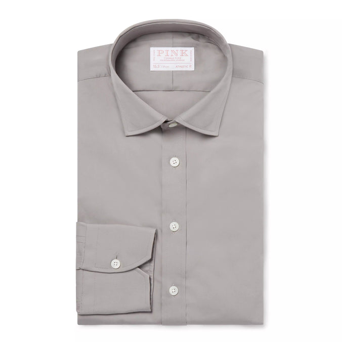 Pale Grey Athletic Fit Poplin Stretch Formal Shirt