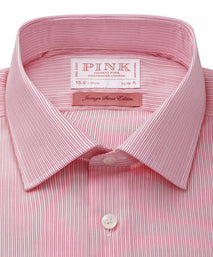 Pink & White Slim Fit Poplin Needle Stripe Formal Shirt