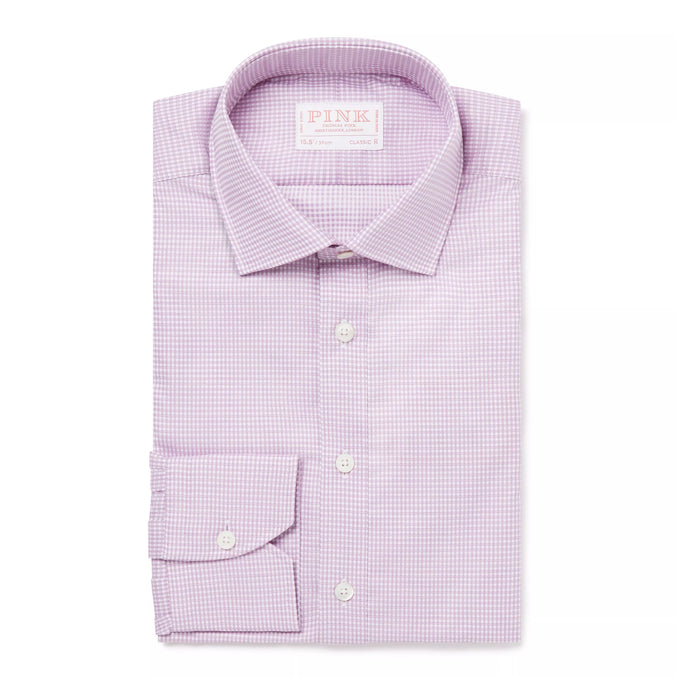 Pale Pink & White Classic Fit Micro Check Formal Shirt