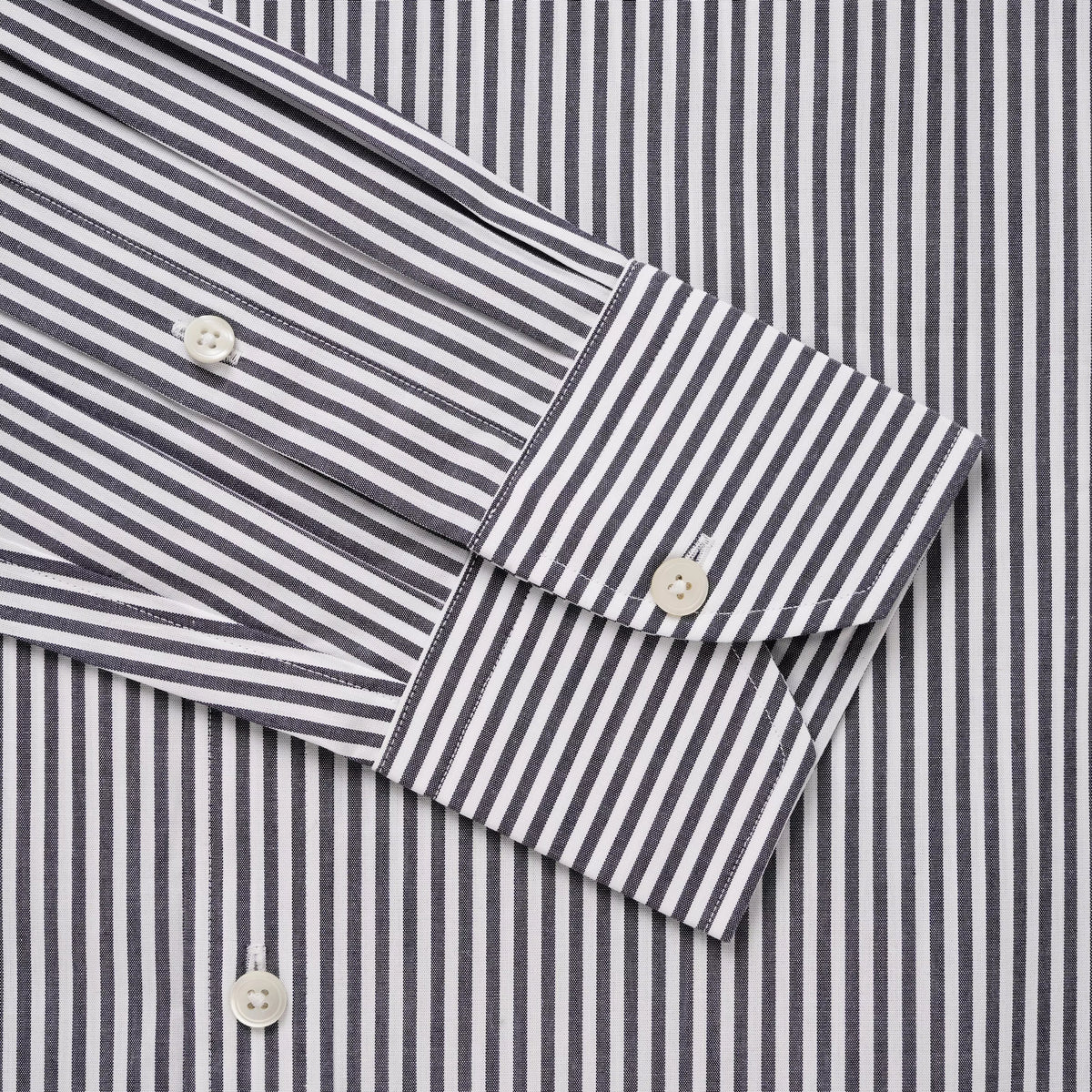 Charcoal Grey & White Classic Fit Panama Stripe Formal Shirt