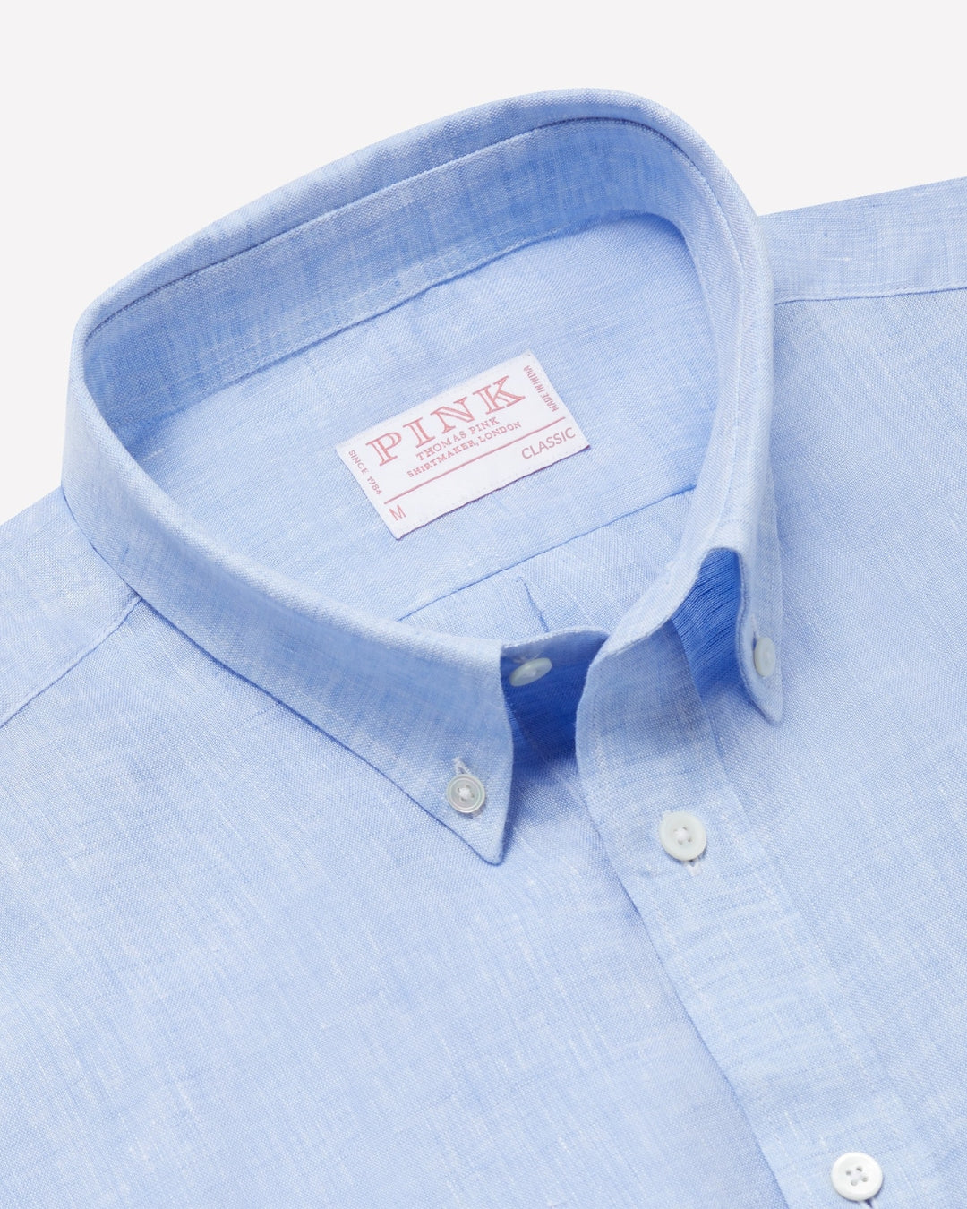 Pale Blue Classic Fit Essential Linen Button Down Smart Casual Shirt